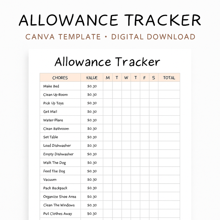 Kids Allowance Tracker - Editable Canva Template