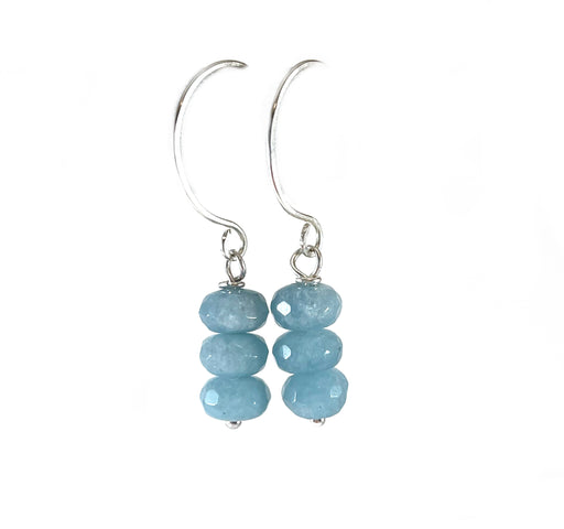 Handmade dangle earrings featuring stacked faceted blue jade aquamarine beads on sterling silver hooks