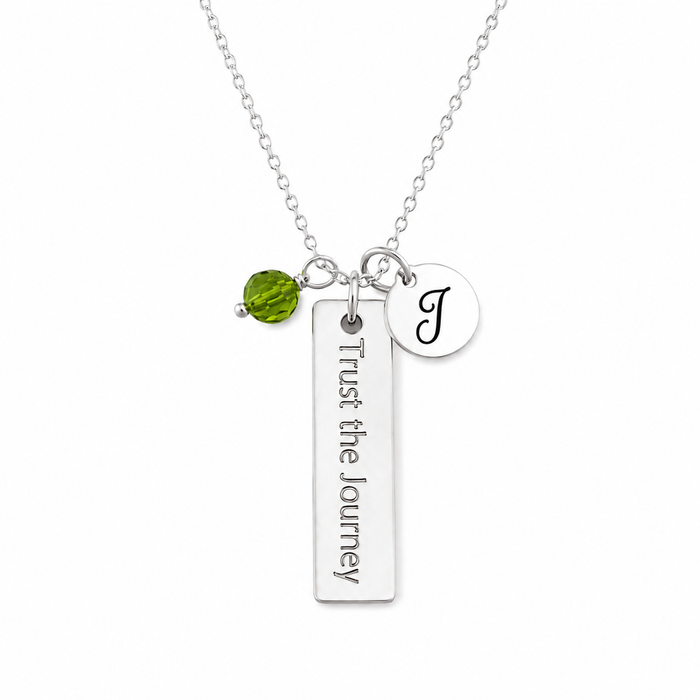 Trust the Journey Necklace – Sterling Silver with Birthstone & Initial Charm