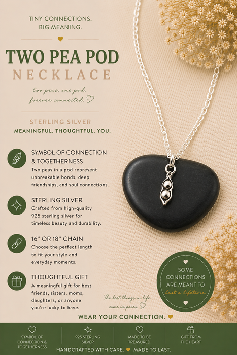 Two Pea Pod Necklace - Sterling Silver Jewelry