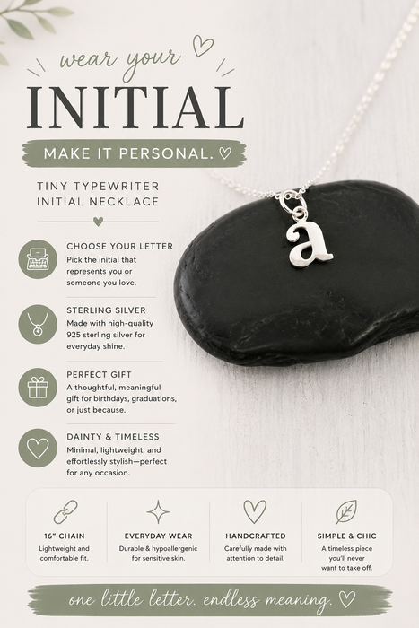 Tiny Typewriter Initial Necklace – Choose Your Letter, Sterling Silver Charm on 16" Chain