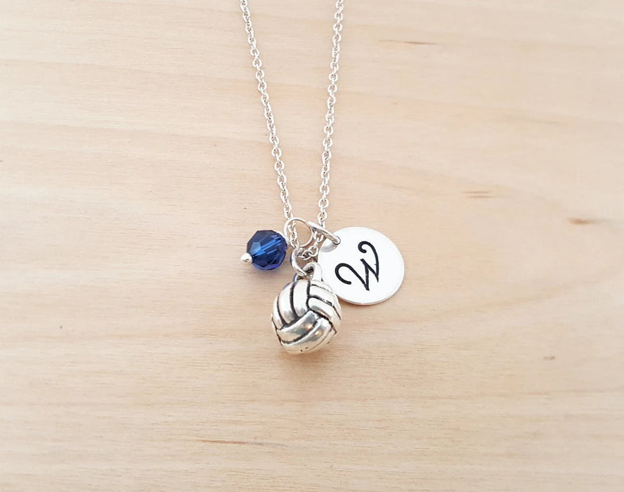 Personalized Volleyball Necklace – Sterling Silver Charm with Birthstone & Initial