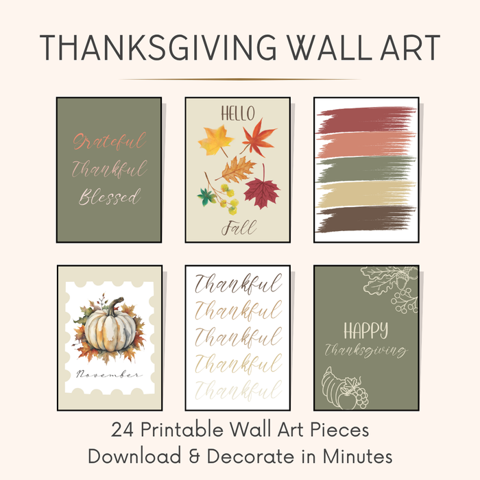 Thanksgiving Wall Art Set (24 Printable Pieces) – Modern Fall Decor Instant Download