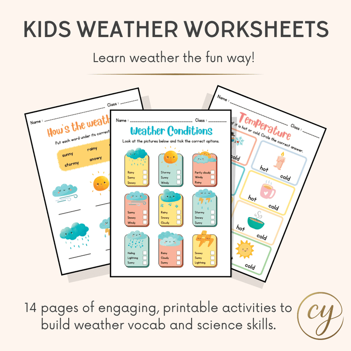 Printable Kids Weather Worksheets – 14-Page PDF Instant Download
