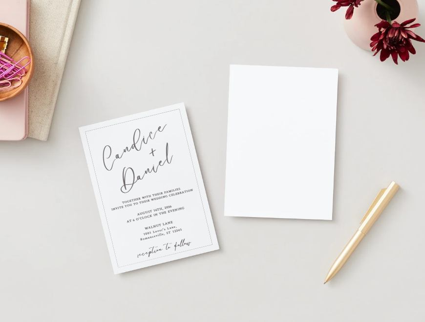 Simple and elegant 5x7 wedding invitation template for Canva