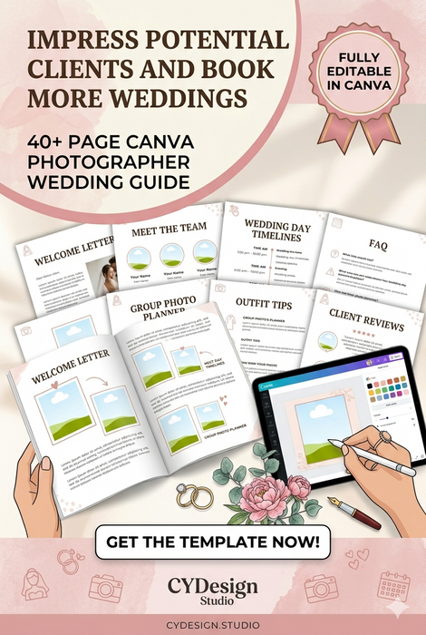 Editable Photographer Wedding Guide Template – 40+ Page Canva Magazine for Client Welcome & Info