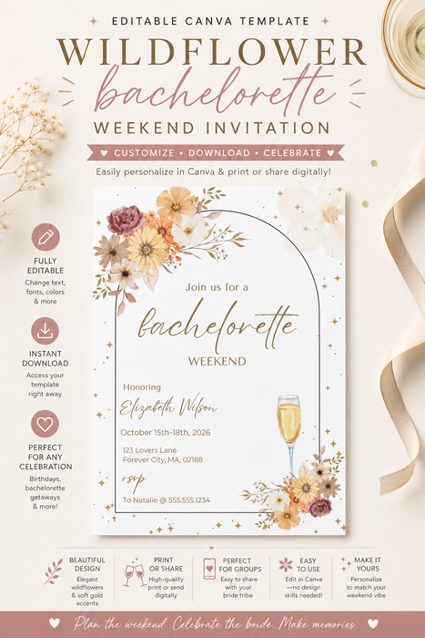 Wildflower Bachelorette Weekend Invitation – Canva Template