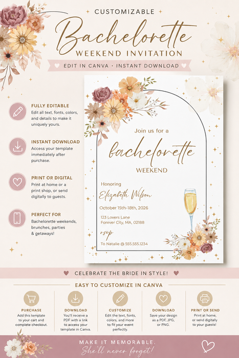 Wildflower Bachelorette Weekend Invitation – Canva Template