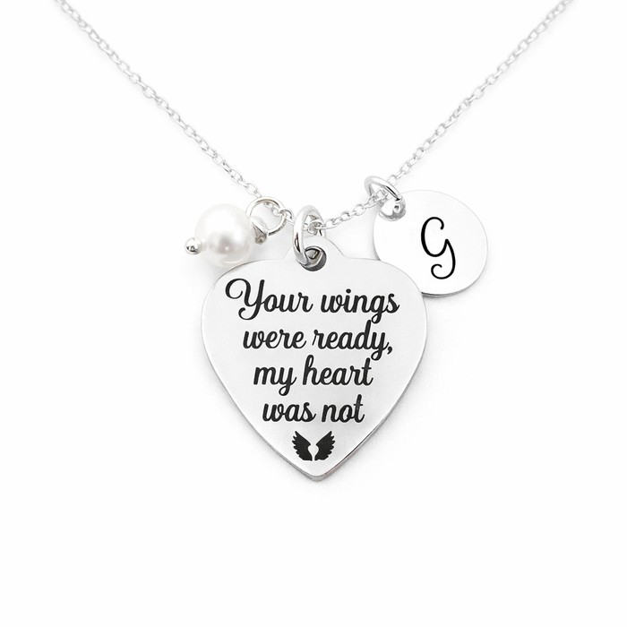 Your Wings Were Ready, My Heart Was Not Necklace – Sterling Silver with Birthstone & Initial Charm