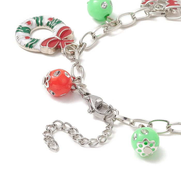 Christmas Charm Bracelet – Holiday Enamel Charms on Silver Cable Chain