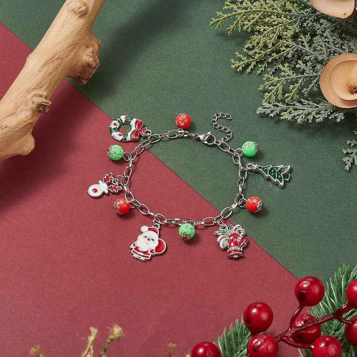 Christmas Charm Bracelet – Holiday Enamel Charms on Silver Cable Chain
