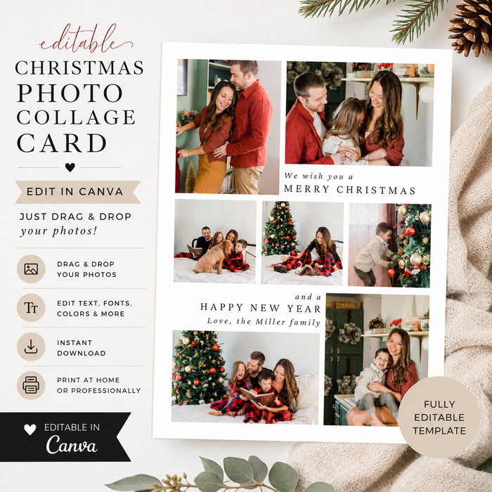 Christmas Photo Collage Card Template 5x7