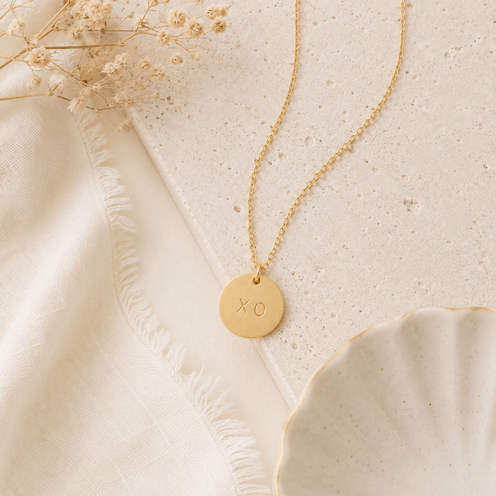 XO Hand Stamped Disc Necklace