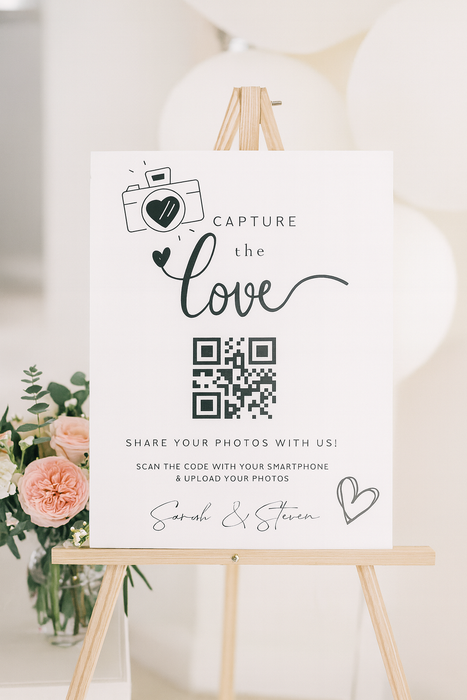 Capture the Love – Editable QR Code Wedding Sign Template (Canva) | Instant Download