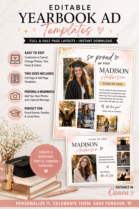 Yearbook Ad Template – Full & Half Page Graduation Tribute (Editable in Canva)