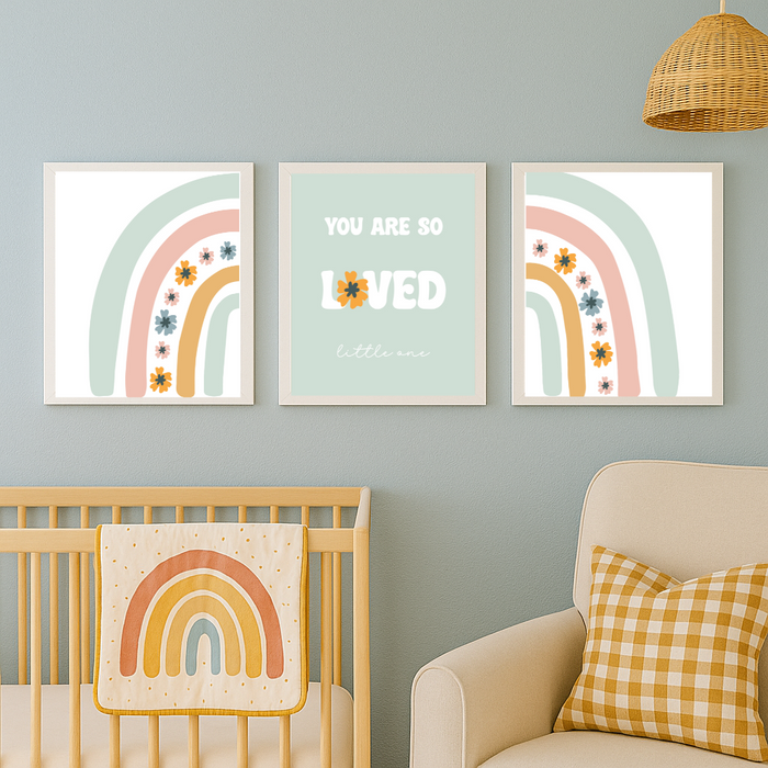 You Are So Loved Rainbow Nursery Art – 3 Piece Set | Green/Blue & Pink Versions | Printable Wall Decor, Instant Download