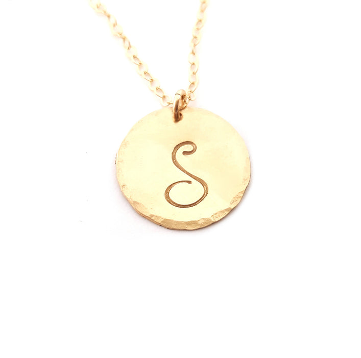 Hammered Gold Filled Disc Personalized Initial Necklace