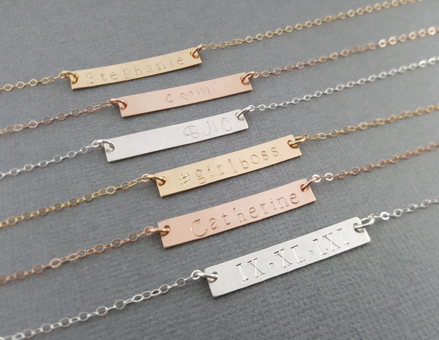 Personalized Hand Stamped Bar Necklace