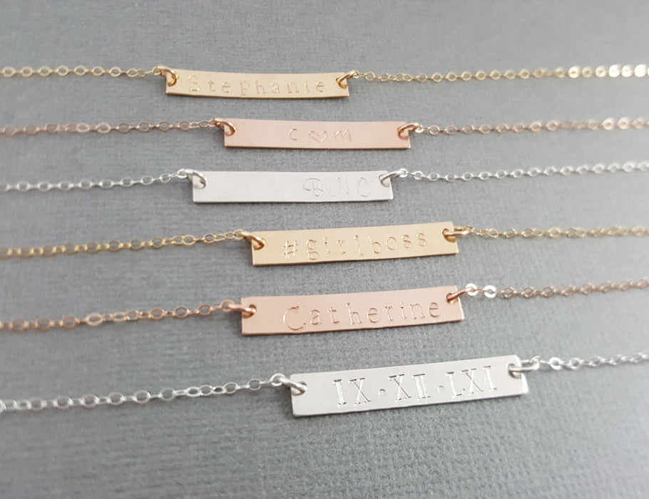 Personalized Hand Stamped Bar Necklace