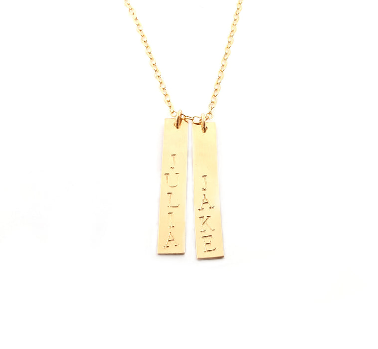 Vertical Gold Bar Name Necklace - 14k Gold Filled Jewelry - Personalized Necklace - Gift For Her