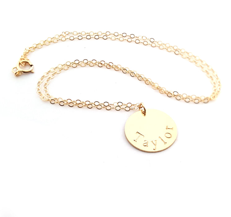 Gold Name Disc Necklace - Personalized Jewelry - Gift For Her