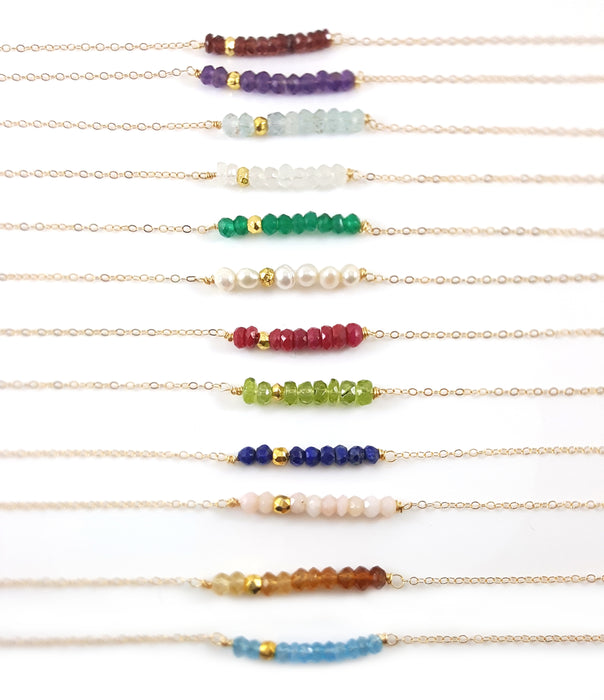 Gemstone Bar Necklace - Birthstone Dainty Bar 14k Gold Fill Wire Wrapped Necklace - Gift for Her