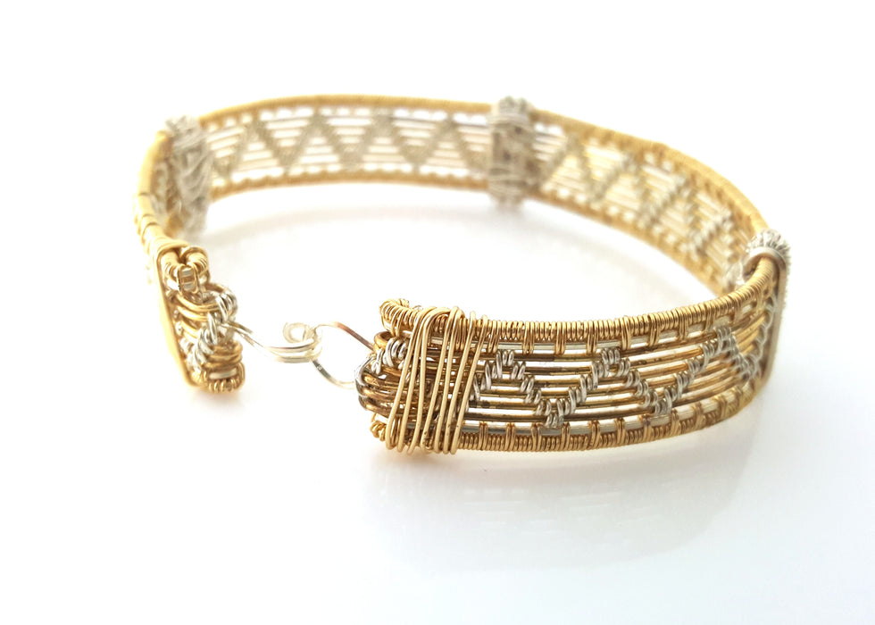 Wire Wrapped Mens Silver and Gold Bracelet