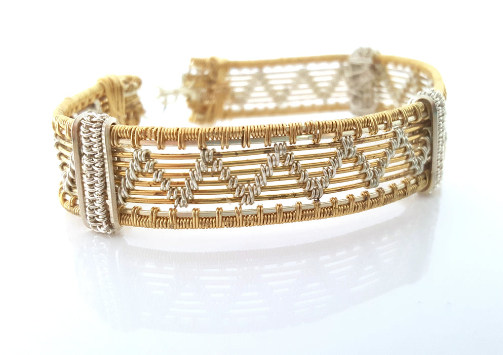 Wire Wrapped Mens Silver and Gold Bracelet