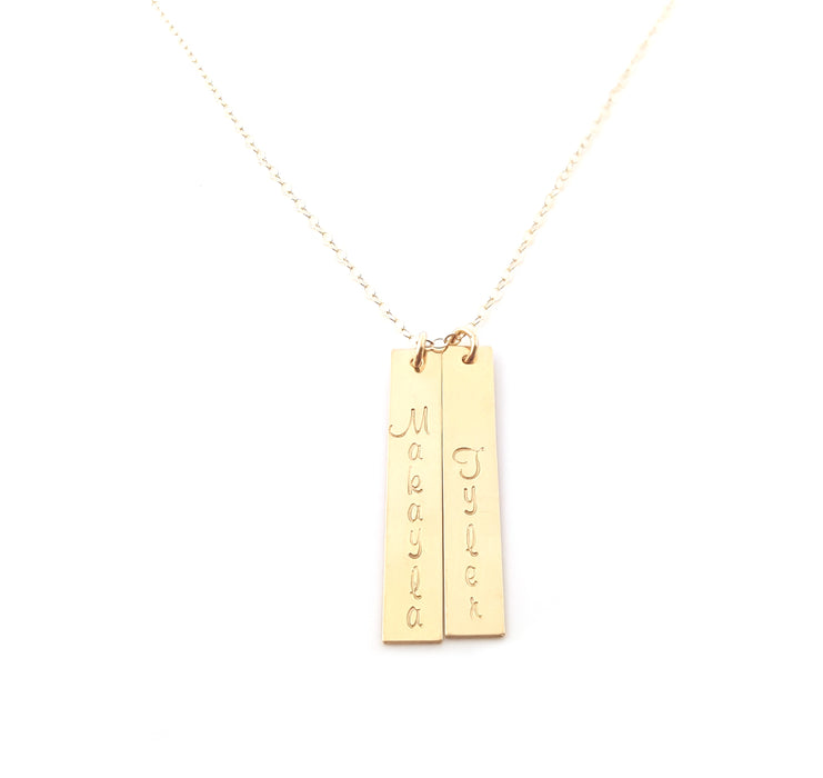 Vertical Gold Bar Name Necklace - 14k Gold Filled Jewelry - Personalized Necklace - Gift For Her