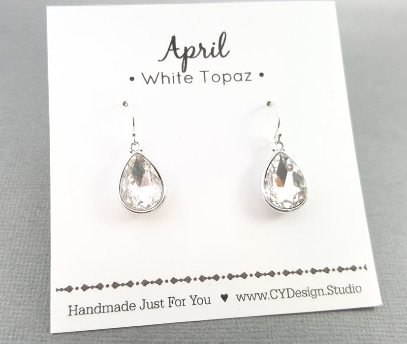 April Birthstone Sterling Silver Teardrop Crystal Earrings