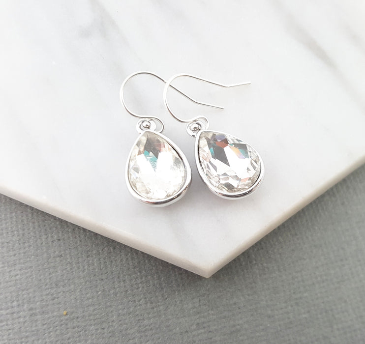 April Birthstone Sterling Silver Teardrop Crystal Earrings