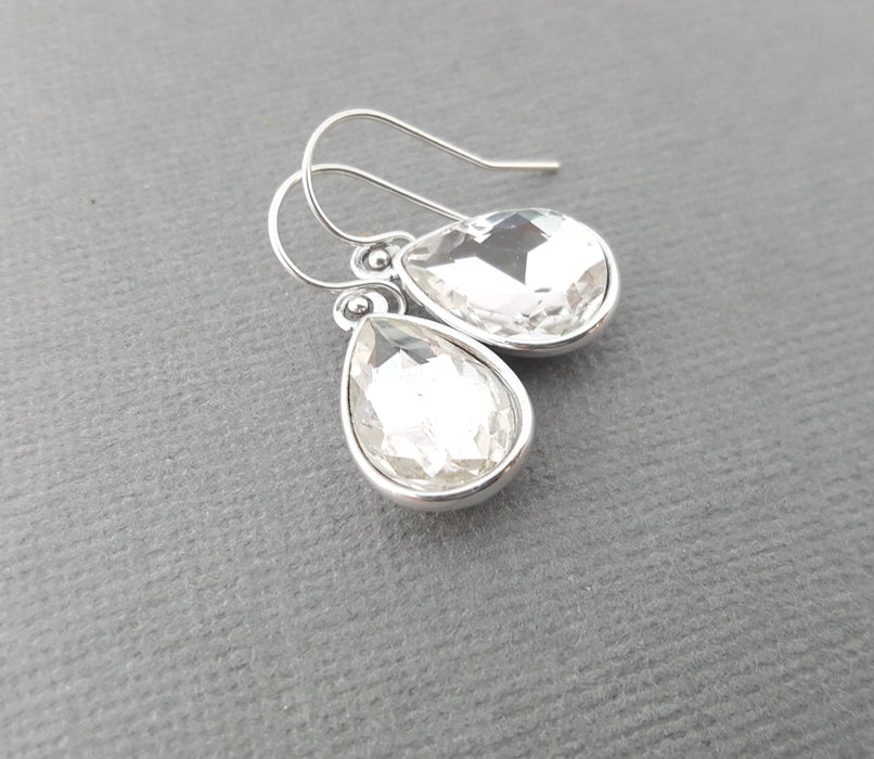 April Birthstone Sterling Silver Teardrop Crystal Earrings