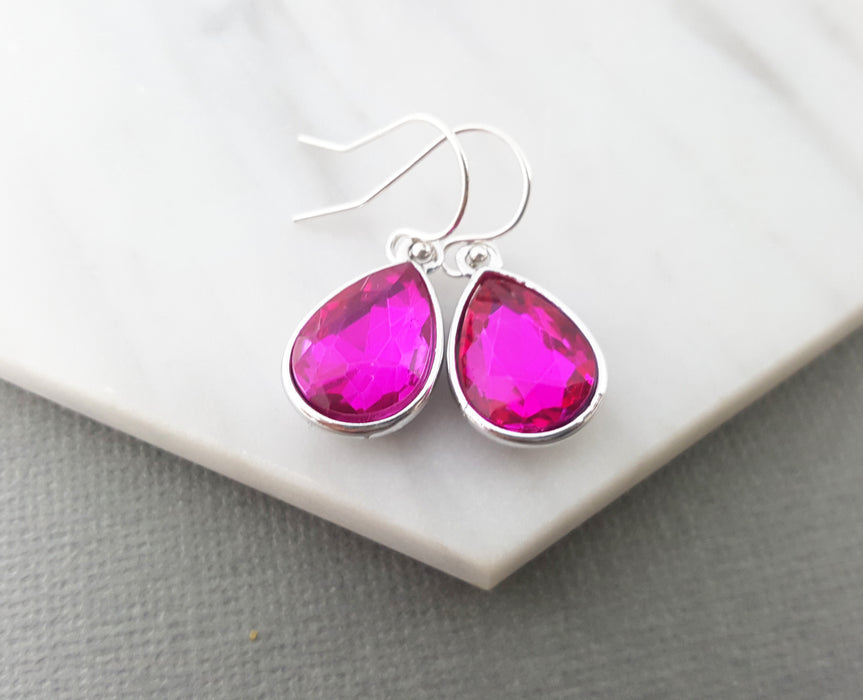 October Birthstone Earrings - Pink Tourmaline Crystal Sterling Silver Teardrop Earrings