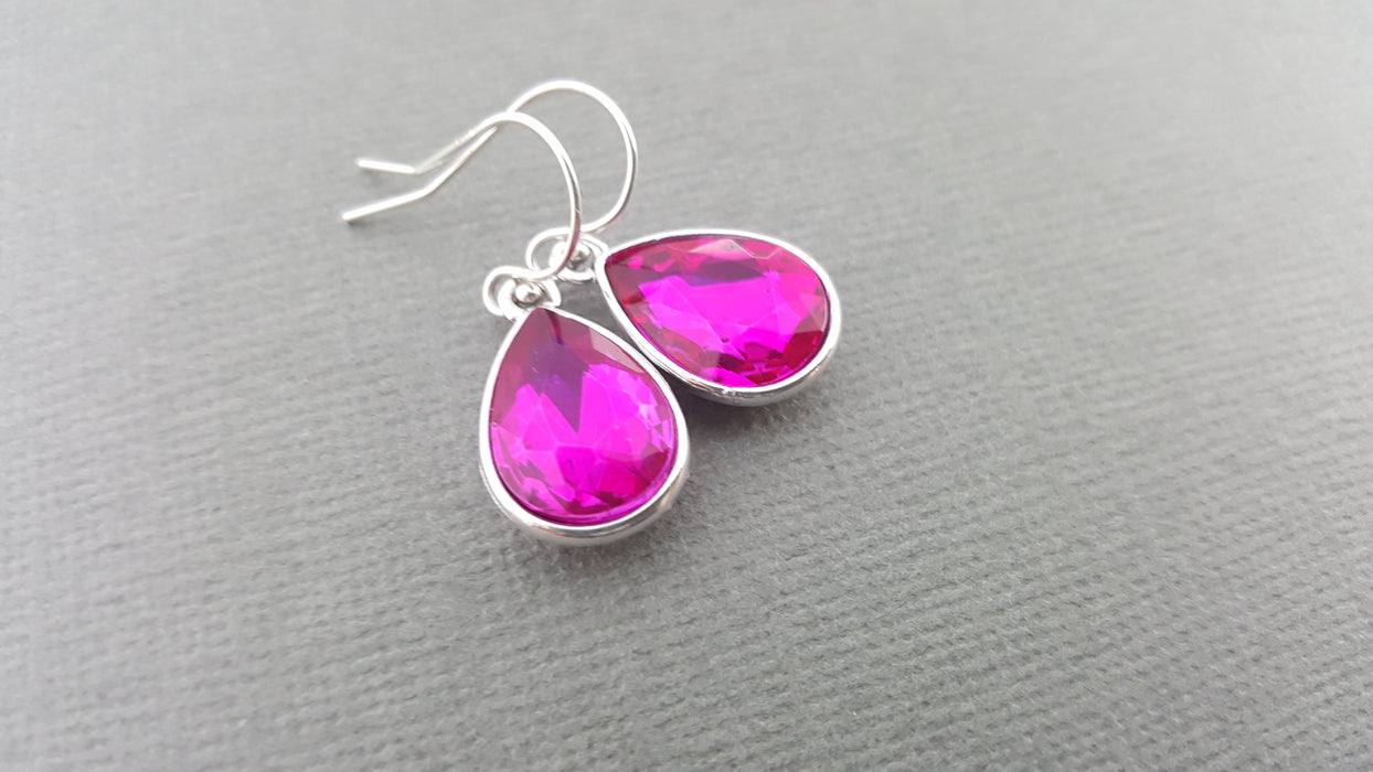 October Birthstone Earrings - Pink Tourmaline Crystal Sterling Silver Teardrop Earrings