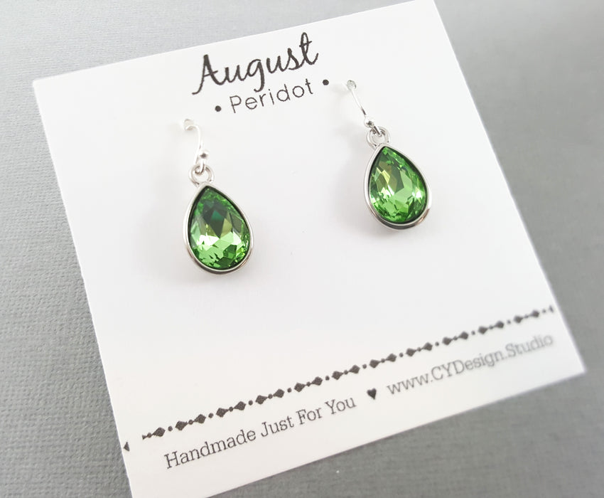 August Birthstone Peridot Crystal Sterling Silver Earrings