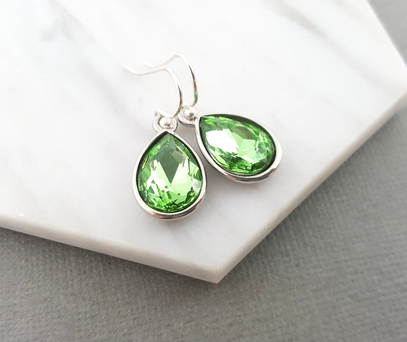 August Birthstone Peridot Crystal Sterling Silver Earrings