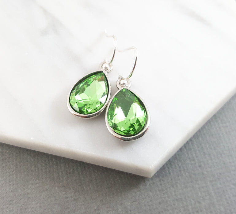 August Birthstone Peridot Crystal Sterling Silver Earrings