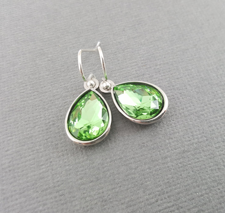 August Birthstone Peridot Crystal Sterling Silver Earrings