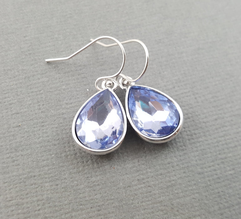 March Birthstone Earrings - Aquamarine Crystal Sterling Silver Teardrop Earrings