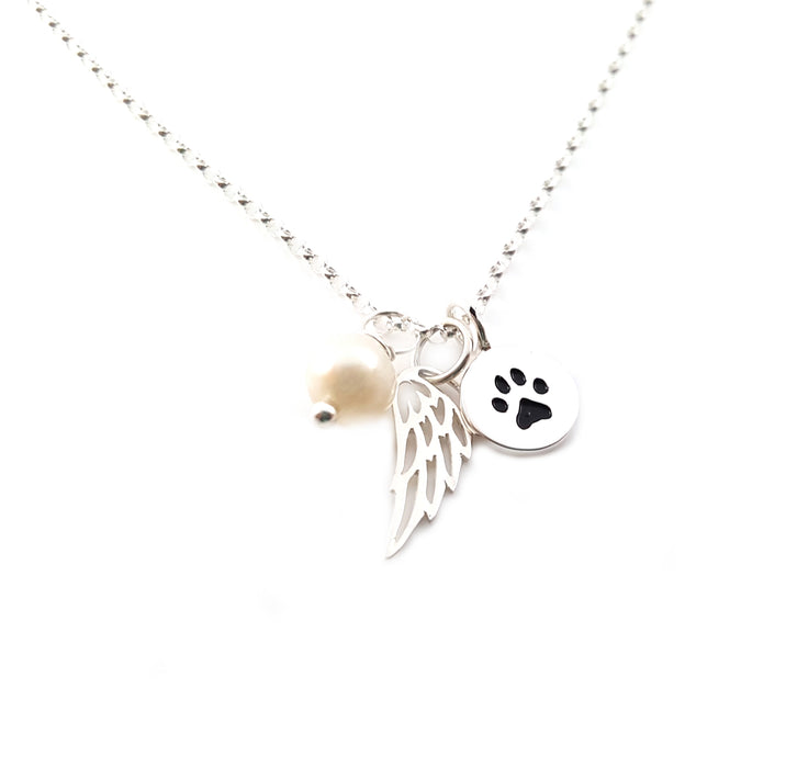 Paw Print Angel Wing Memorial Necklace - Pet Loss Necklace - Sterling Silver - Memorial Jewelry