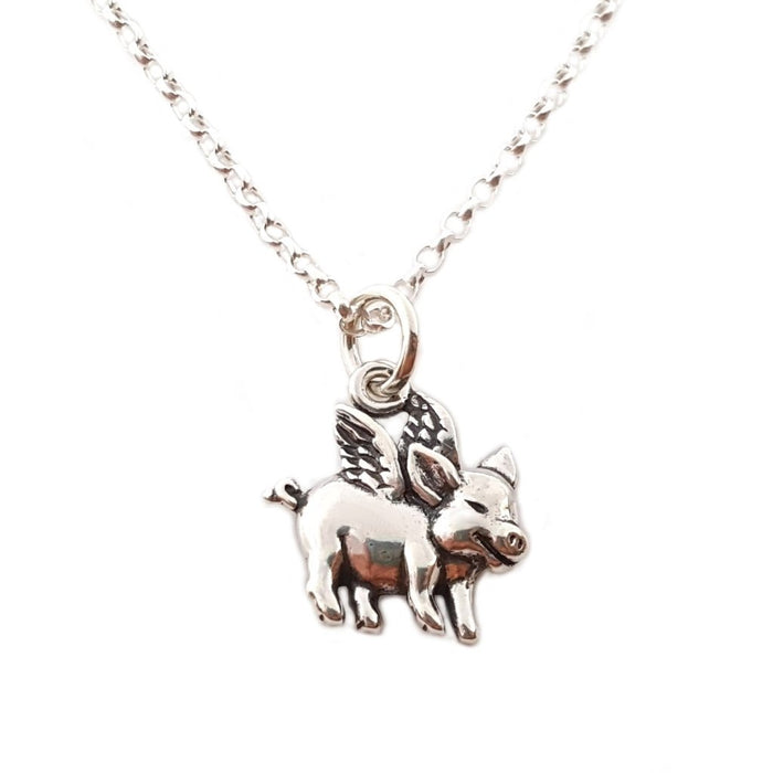 Flying Pig Charm Sterling Silver Necklace