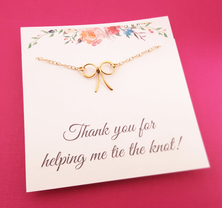 Thank You For Helping Me Tie The Knot - Gold Bow Necklace - Bridesmaid Necklace