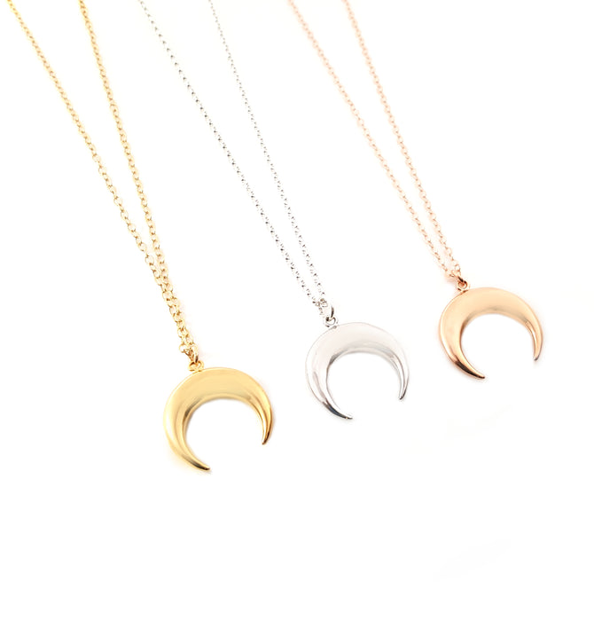 Simple Crescent Moon Pendant Necklace - Moon Necklace - Silver Gold Rose Gold - Gift for Her