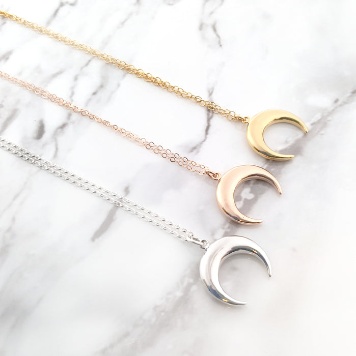 Simple Crescent Moon Pendant Necklace - Moon Necklace - Silver Gold Rose Gold - Gift for Her