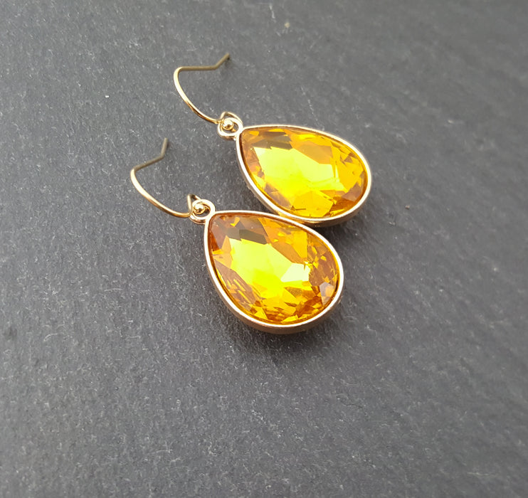 November Birthstone Earrings - Citrine Crystal Gold Filled Teardrop Earrings - Gift for Her