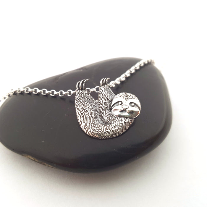 Sloth Charm Necklace - Sterling Silver - Animal Necklace - Gift for Her