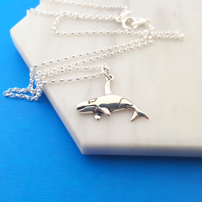 Orca Killer Whale Charm Sterling Silver Necklace