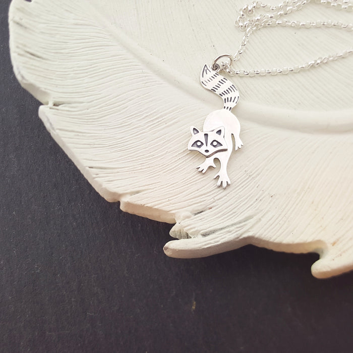 Raccoon Charm Sterling Silver Woodland Animal Necklace