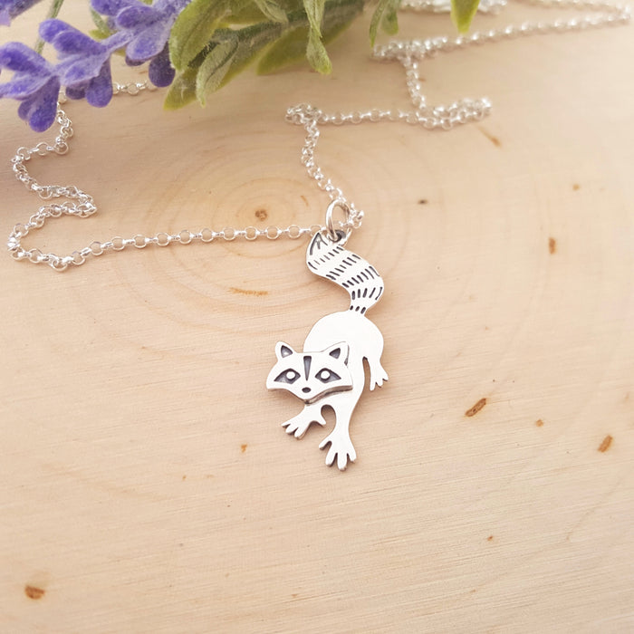 Raccoon Charm Sterling Silver Woodland Animal Necklace