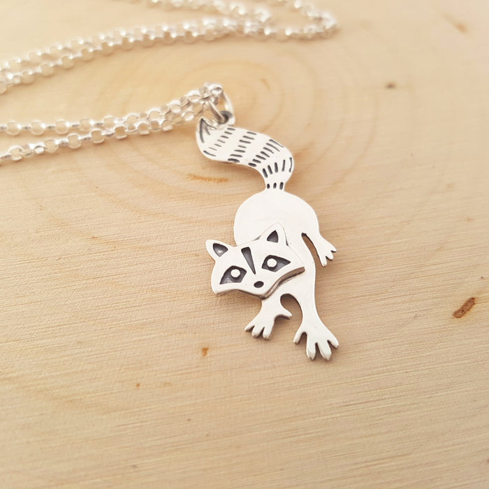 Raccoon Charm Sterling Silver Woodland Animal Necklace